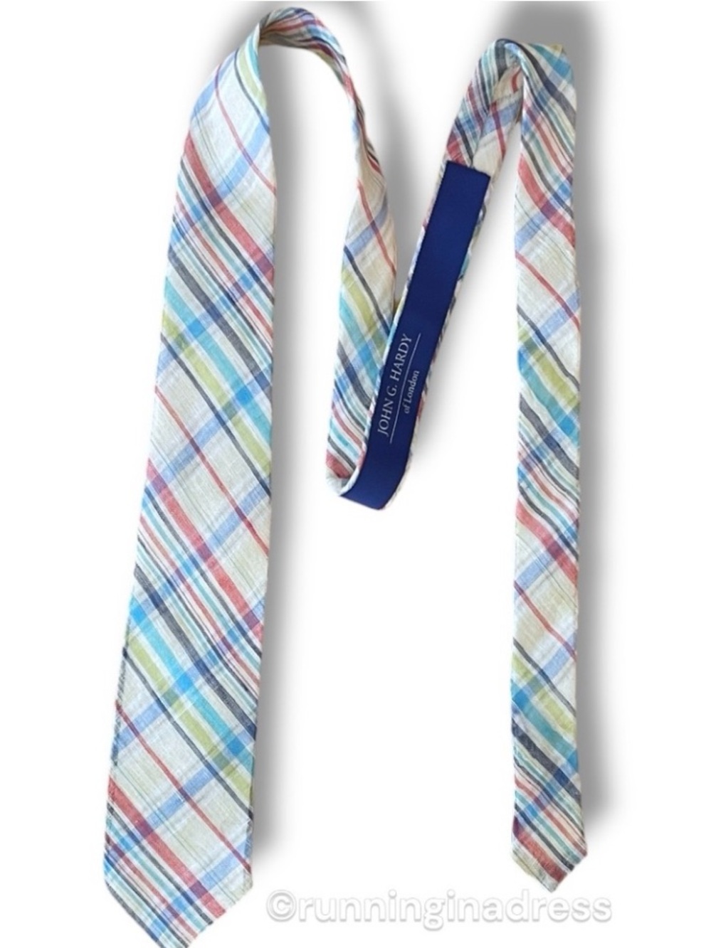 John G. Hardy London Multi-Color Plaid Linen Necktie Handmade in Italy